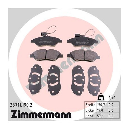 ZIMMERMANN 23711.190.2 Brake Pads Set