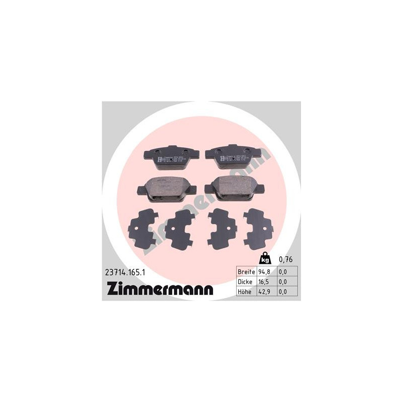 ZIMMERMANN 23714.165.1 Brake Pads Set Rear for