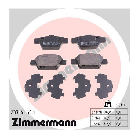 ZIMMERMANN 23714.165.1 Brake Pads Set Rear for