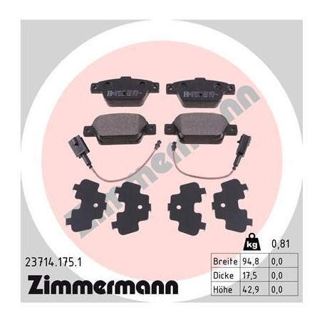 ZIMMERMANN 23714.175.1 Klocki hamulcowe Tył dla