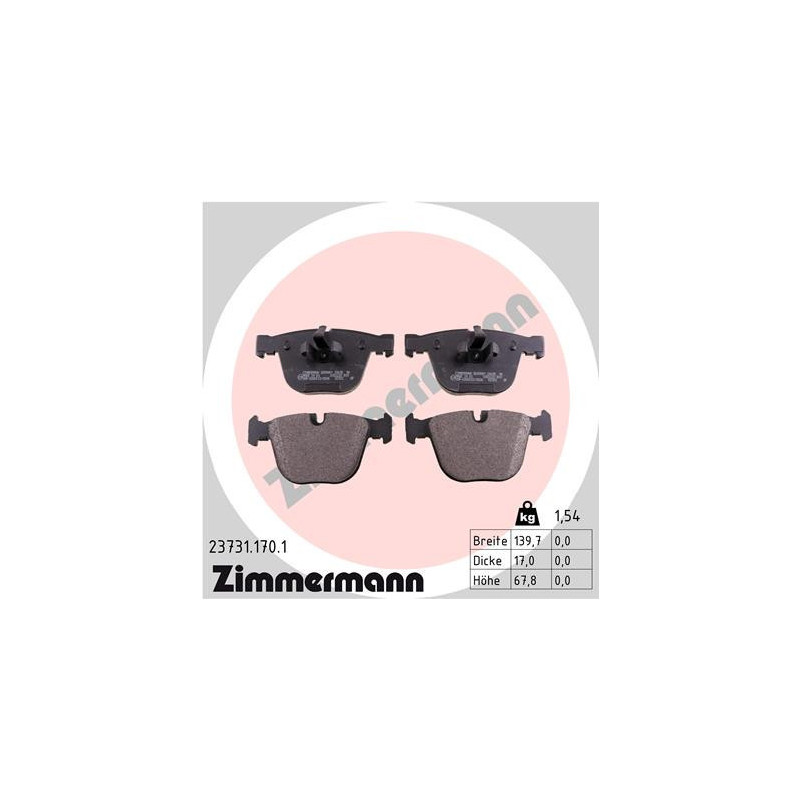 ZIMMERMANN 23731.170.1 Brzdové destičky Zadní pro