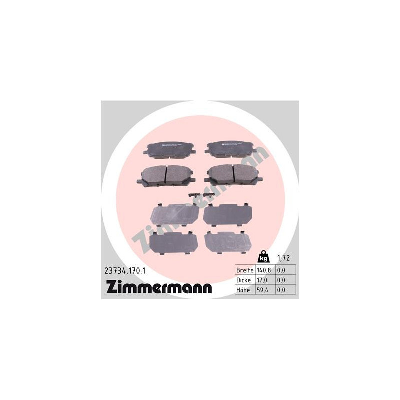 ZIMMERMANN 23734.170.1 Pastillas de freno Delantero para