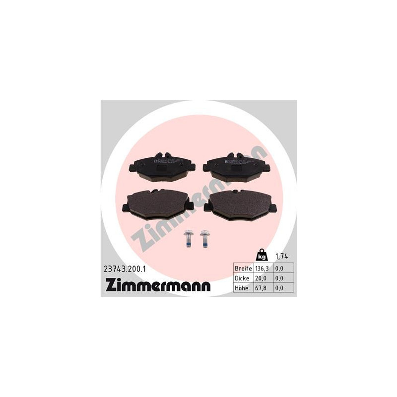 ZIMMERMANN 23743.200.1 Brake Pads Set Front for