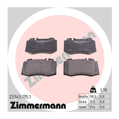 ZIMMERMANN 23745.175.1 Brzdové destičky Přední pro