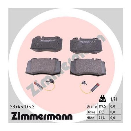ZIMMERMANN 23745.175.2 Brzdové destičky Přední pro