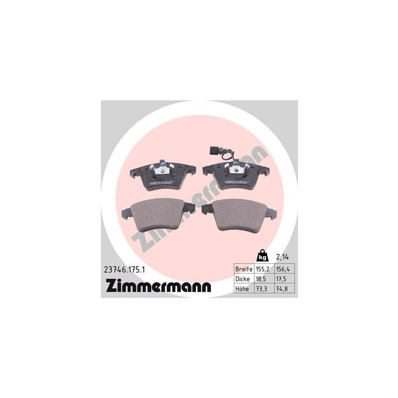 ZIMMERMANN 23746.175.1 Plaquettes de frein Avant pour