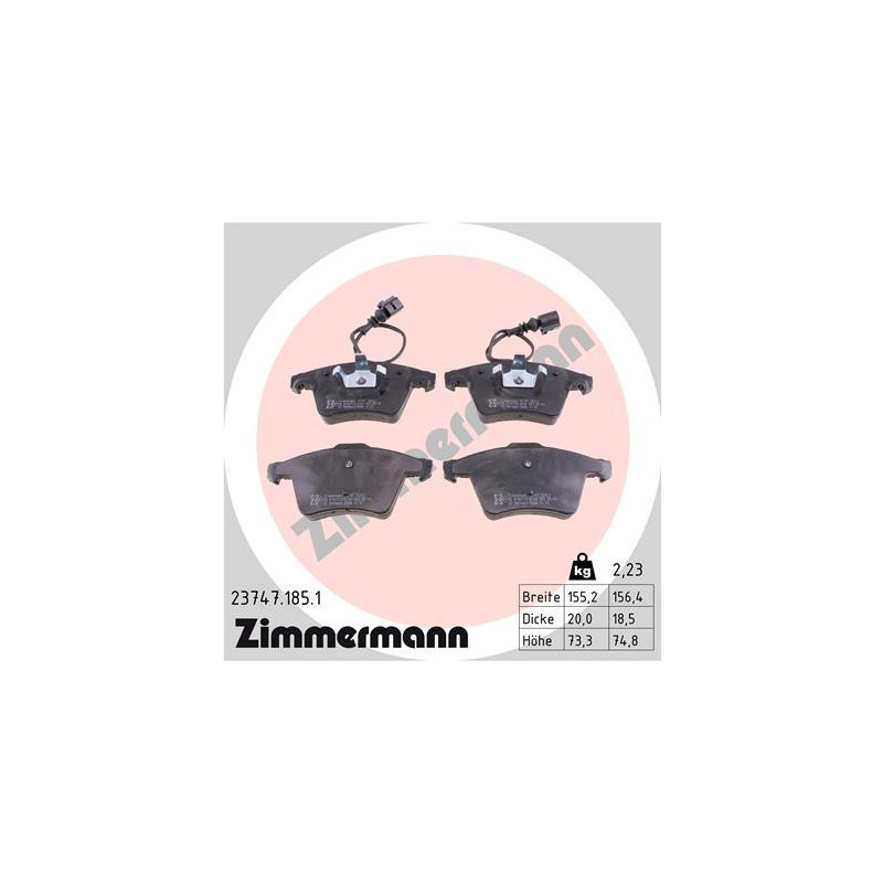 ZIMMERMANN 23747.185.1 Brzdové platničky Predné pre