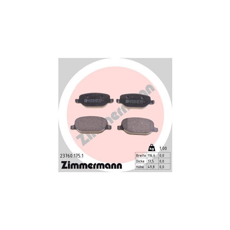 ZIMMERMANN 23760.175.1 Brzdové platničky Zadné pre