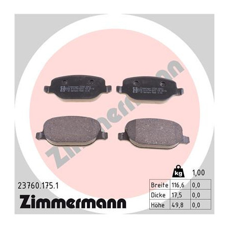 ZIMMERMANN 23760.175.1 Brake Pads Set Rear for