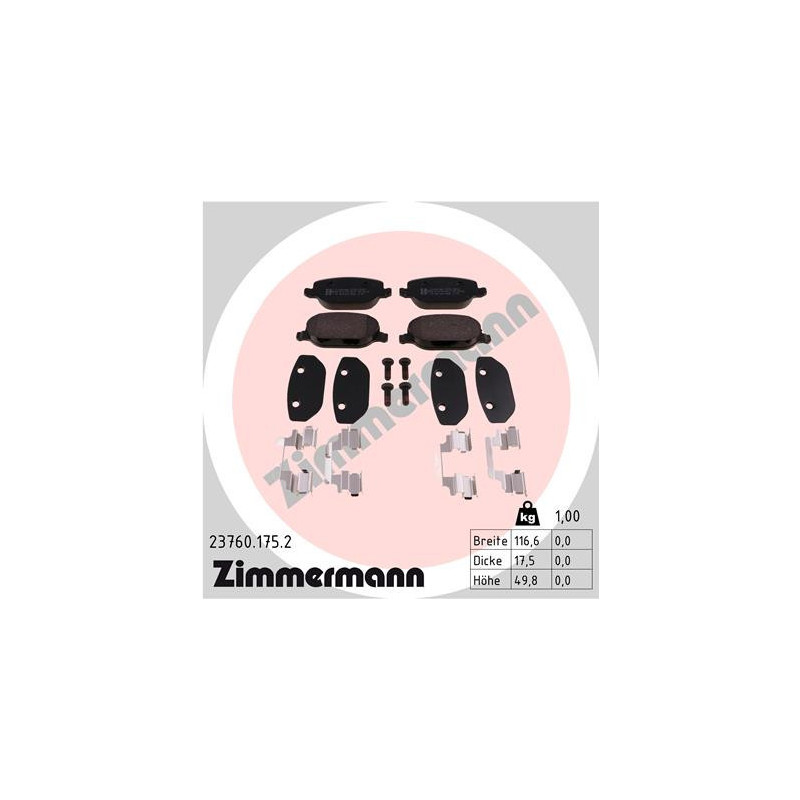 ZIMMERMANN 23760.175.2 Brake Pads Set Rear for