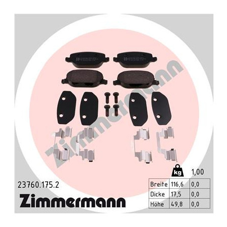ZIMMERMANN 23760.175.2 Brzdové destičky Zadní pro