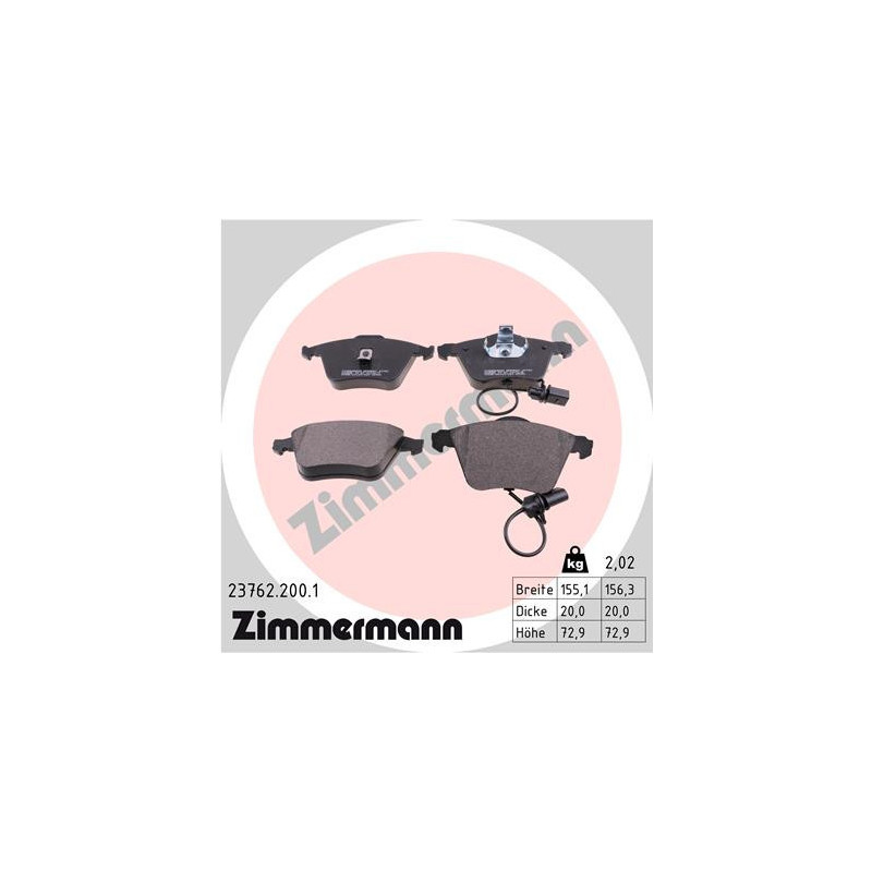 ZIMMERMANN 23762.200.1 Brake Pads Set Front for