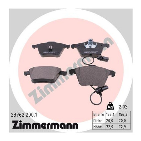 ZIMMERMANN 23762.200.1 Plaquettes de frein Avant pour