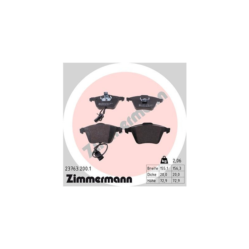 ZIMMERMANN 23763.200.1 Brzdové platničky Predné pre