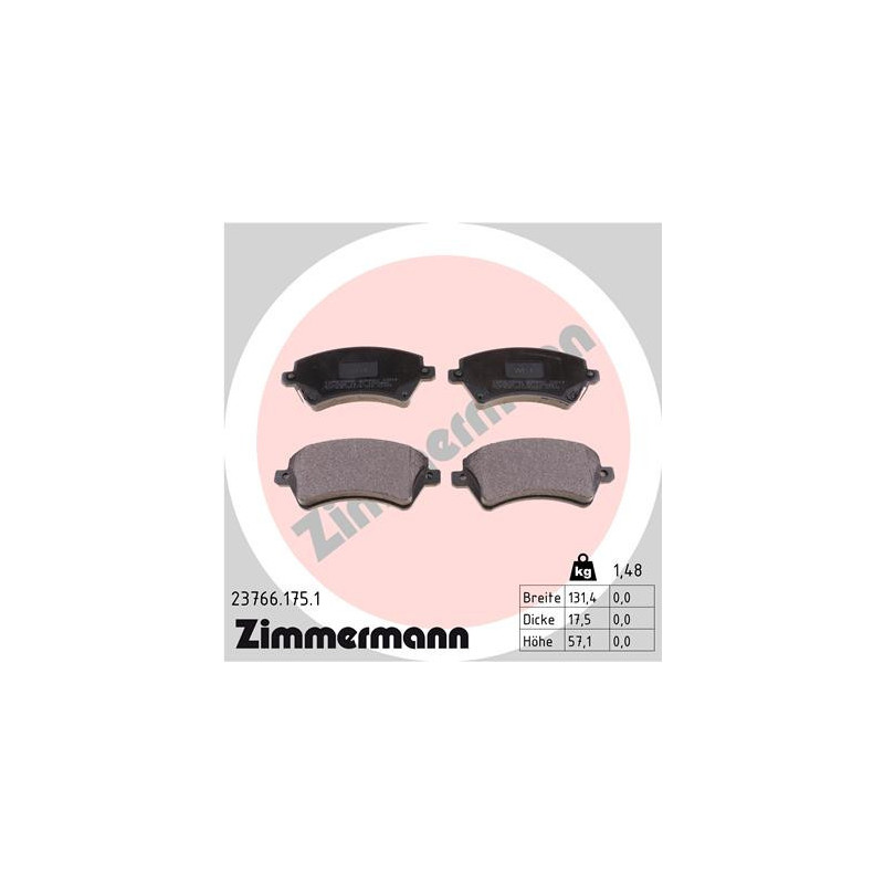 ZIMMERMANN 23766.175.1 Brzdové platničky Predné pre
