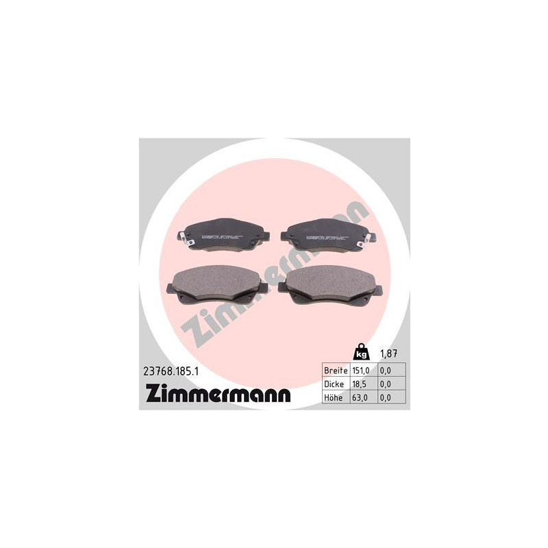 ZIMMERMANN 23768.185.1 Brzdové platničky Predné pre