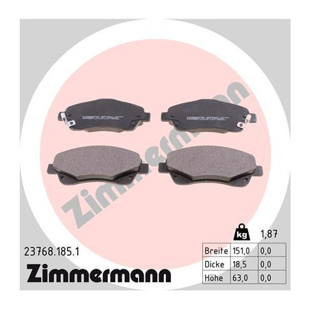 ZIMMERMANN 23768.185.1 Plaquettes de frein Avant pour