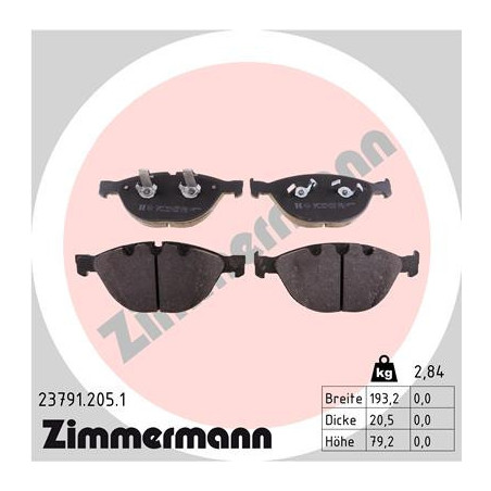 ZIMMERMANN 23791.205.1 Brzdové platničky Predné pre