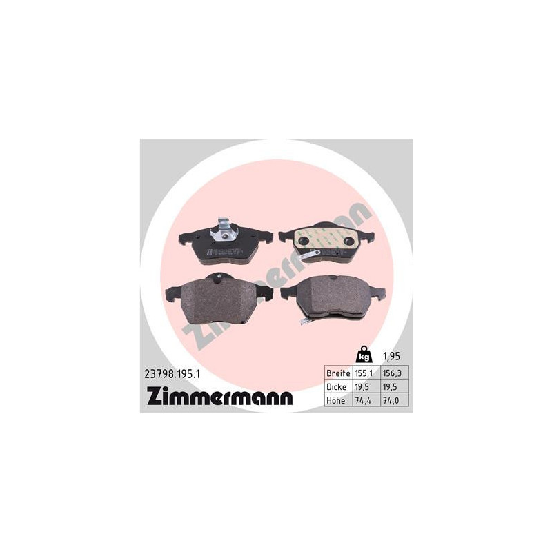 ZIMMERMANN 23798.195.1 Pastillas de freno Delantero para