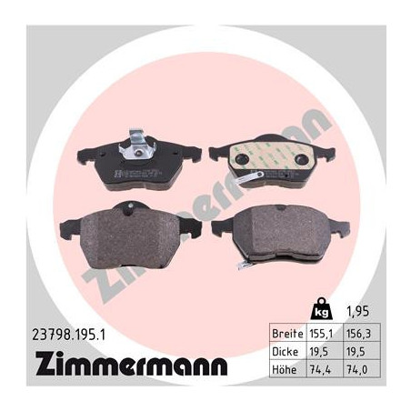 ZIMMERMANN 23798.195.1 Brzdové destičky Přední pro