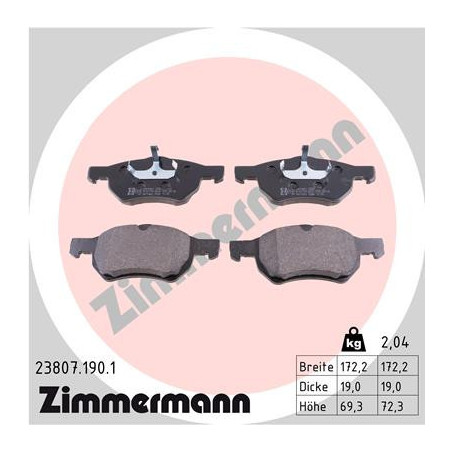 ZIMMERMANN 23807.190.1 Bremsbeläge Vorne für