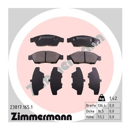 ZIMMERMANN 23817.165.1 Brzdové destičky Přední pro