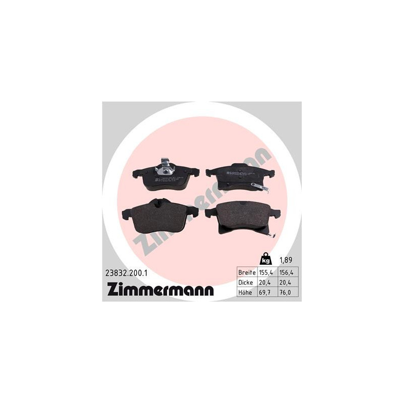 ZIMMERMANN 23832.200.1 Klocki hamulcowe Przód dla