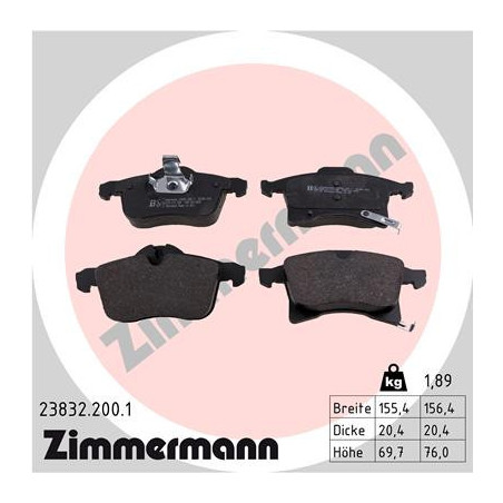 ZIMMERMANN 23832.200.1 Brake Pads Set Front for