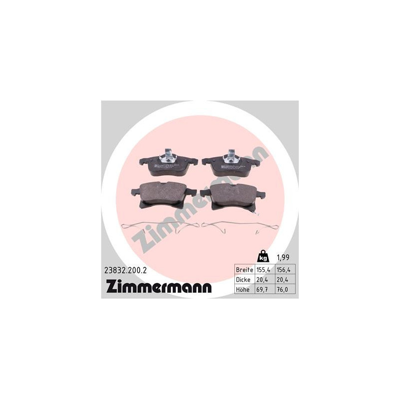 ZIMMERMANN 23832.200.2 Brake Pads Set Front for