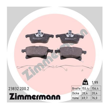 ZIMMERMANN 23832.200.2 Brzdové destičky Přední pro