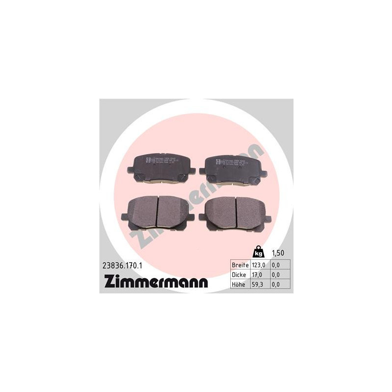 ZIMMERMANN 23836.170.1 Plaquettes de frein Avant pour