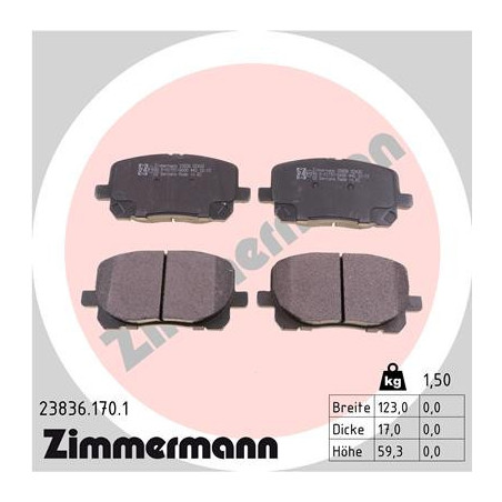 ZIMMERMANN 23836.170.1 Brzdové destičky Přední pro