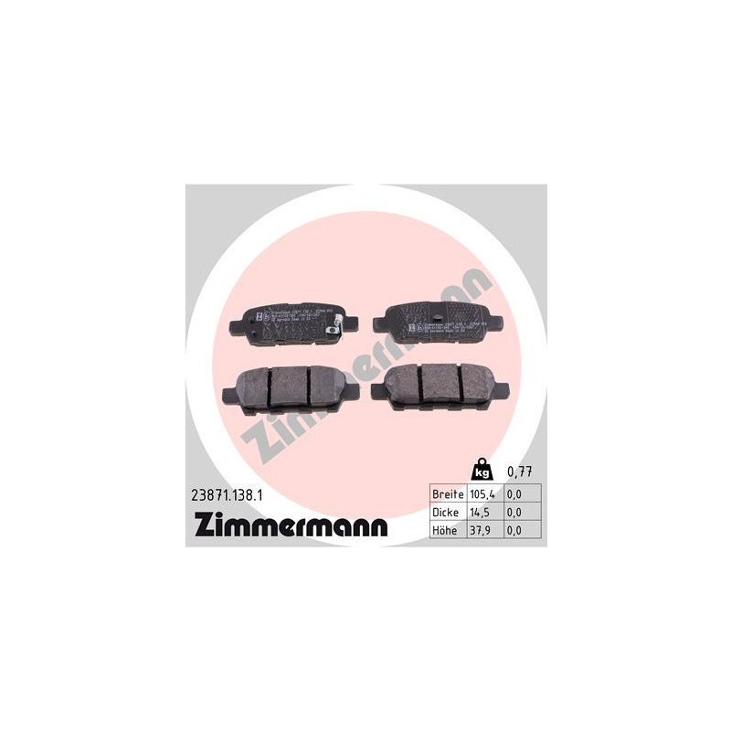 ZIMMERMANN 23871.138.1 Klocki hamulcowe Tył dla