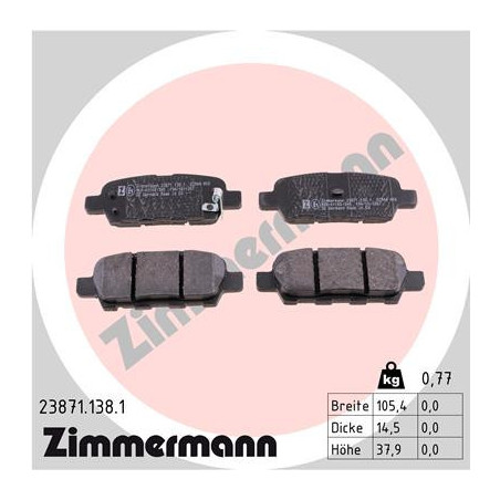 ZIMMERMANN 23871.138.1 Klocki hamulcowe Tył dla