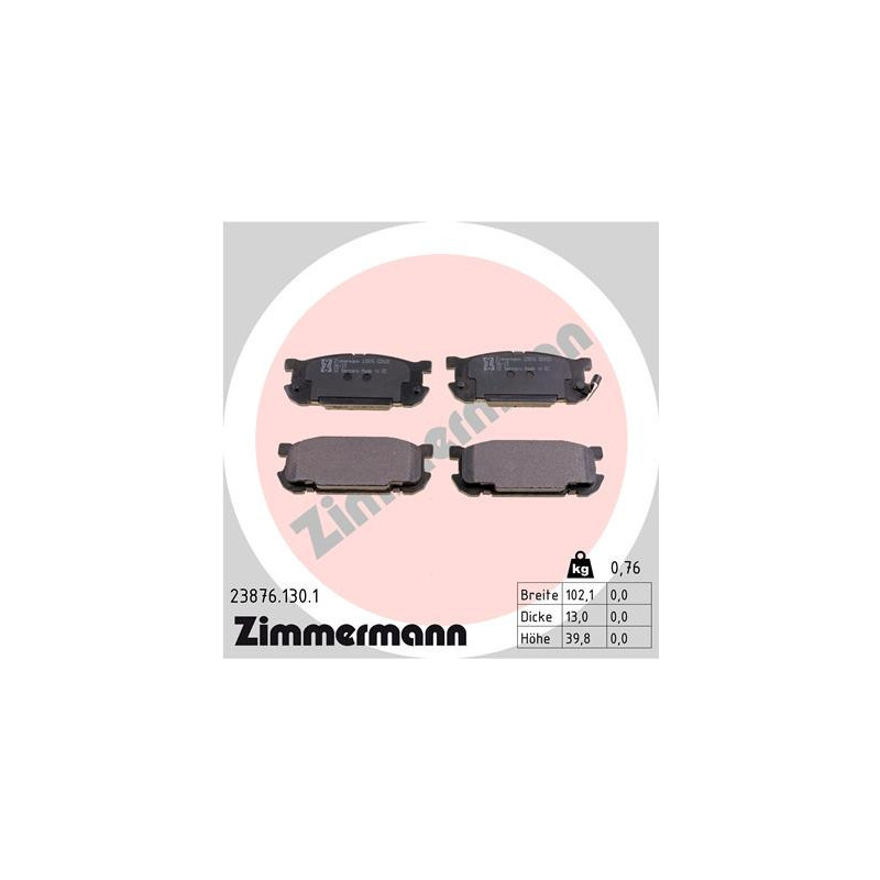 ZIMMERMANN 23876.130.1 Bremsbeläge Hinten für