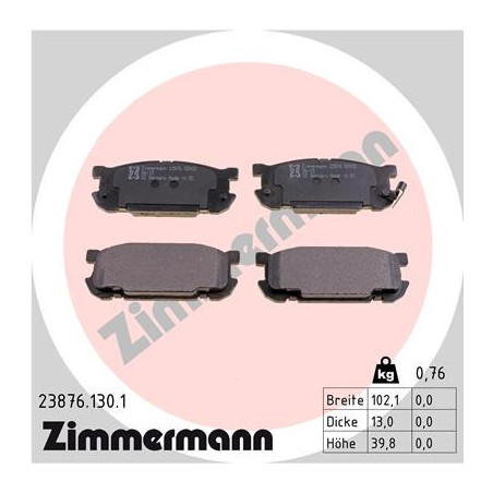 ZIMMERMANN 23876.130.1 Brake Pads Set Rear for