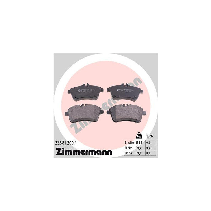 ZIMMERMANN 23881.200.1 Klocki hamulcowe Przód dla