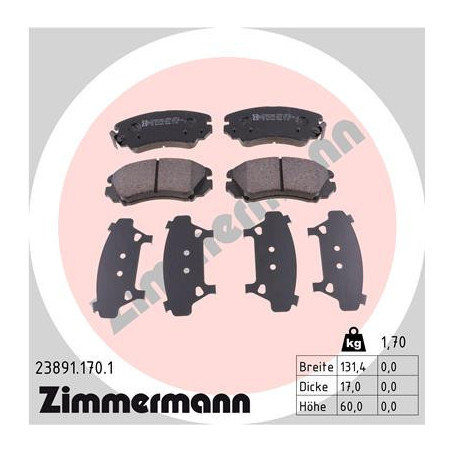ZIMMERMANN 23891.170.1 Brzdové destičky Přední pro