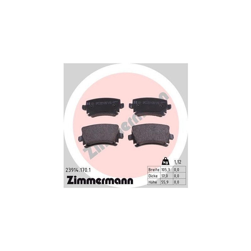 ZIMMERMANN 23914.170.1 Brake Pads Set Rear for