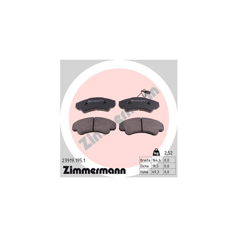 ZIMMERMANN 23919.195.1 Brzdové destičky Přední pro