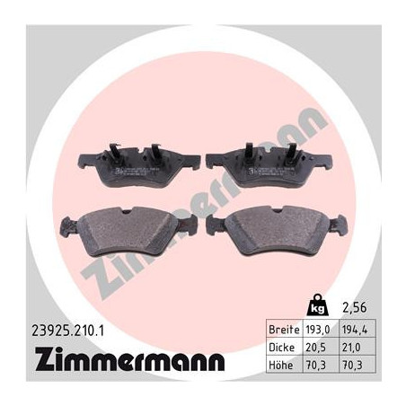 ZIMMERMANN 23925.210.1 Plaquettes de frein Avant pour