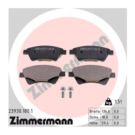 ZIMMERMANN 23930.180.1 Plaquettes de frein Avant pour
