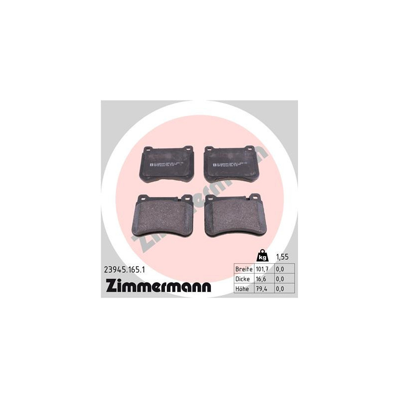 ZIMMERMANN 23945.165.1 Brzdové destičky Přední pro
