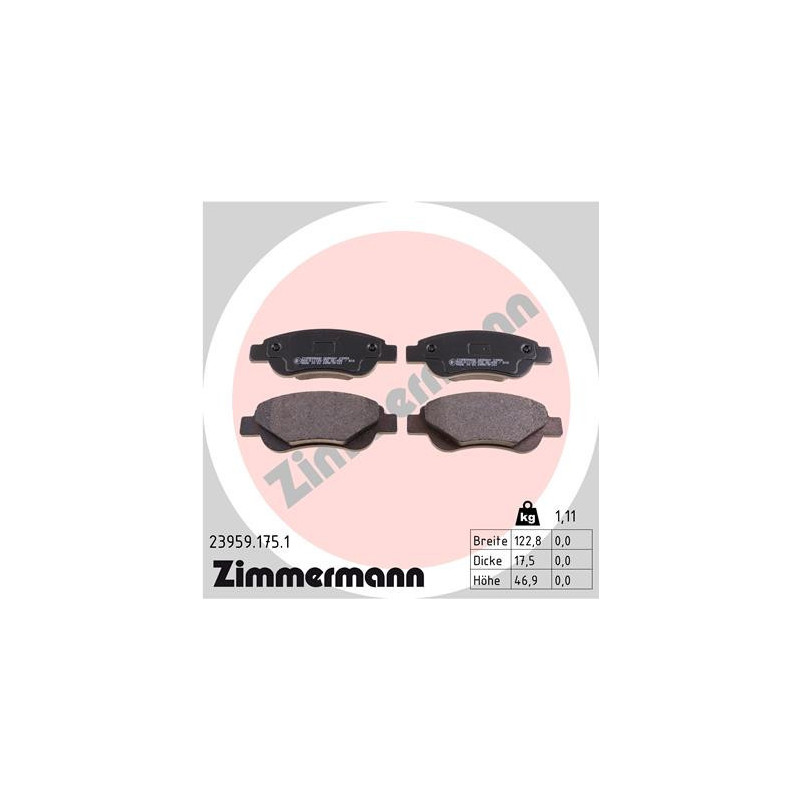 ZIMMERMANN 23959.175.1 Brzdové destičky Přední pro