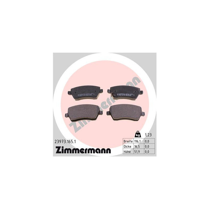 ZIMMERMANN 23973.165.1 Plaquettes de frein Avant pour