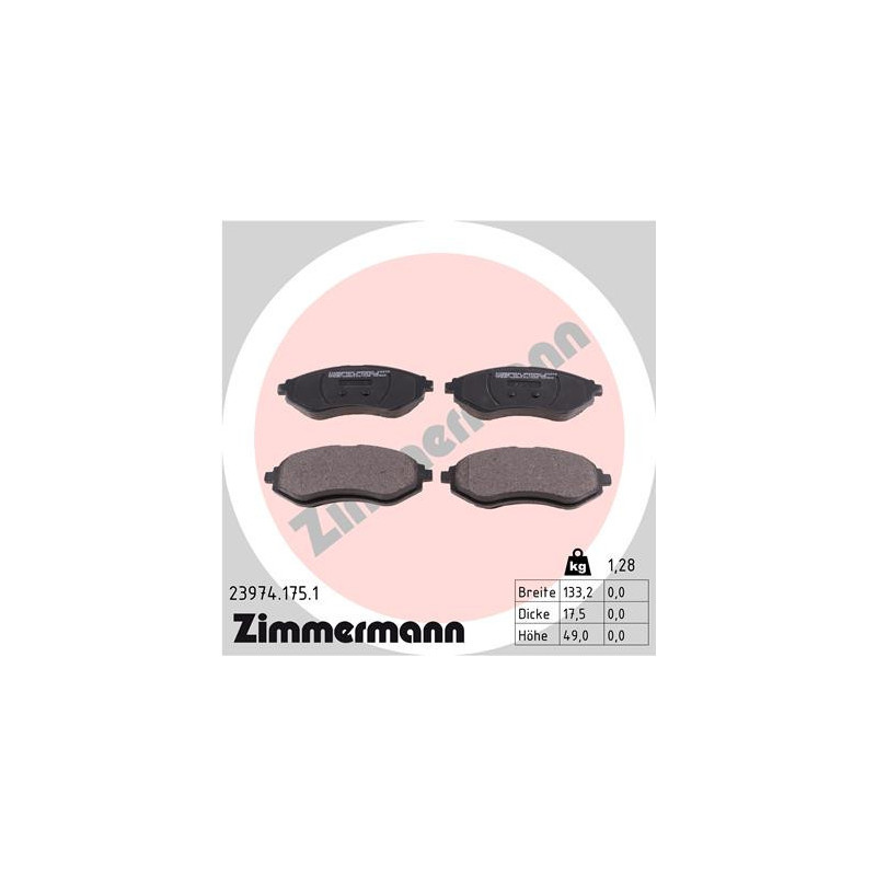 ZIMMERMANN 23974.175.1 Brzdové destičky Přední pro