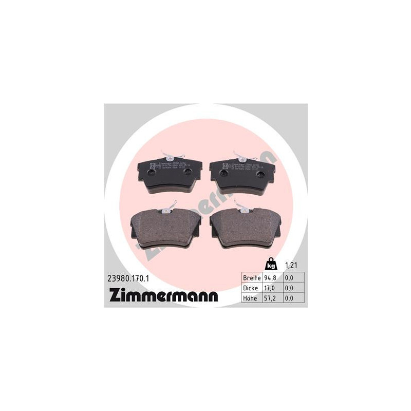 ZIMMERMANN 23980.170.1 Klocki hamulcowe Tył dla