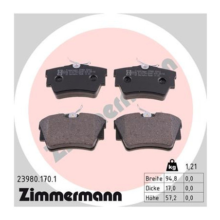 ZIMMERMANN 23980.170.1 Brake Pads Set Rear for