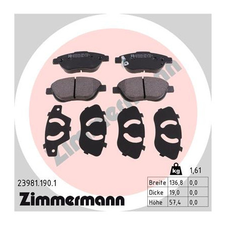 ZIMMERMANN 23981.190.1 Brzdové platničky Predné pre
