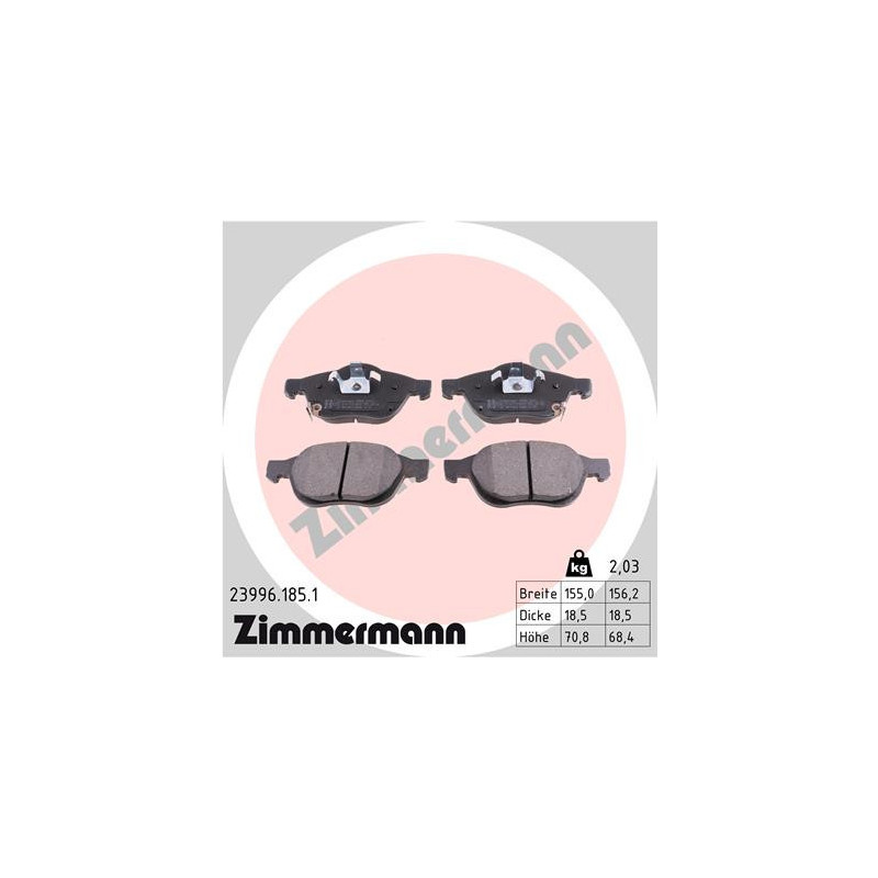 ZIMMERMANN 23996.185.1 Brzdové destičky Přední pro